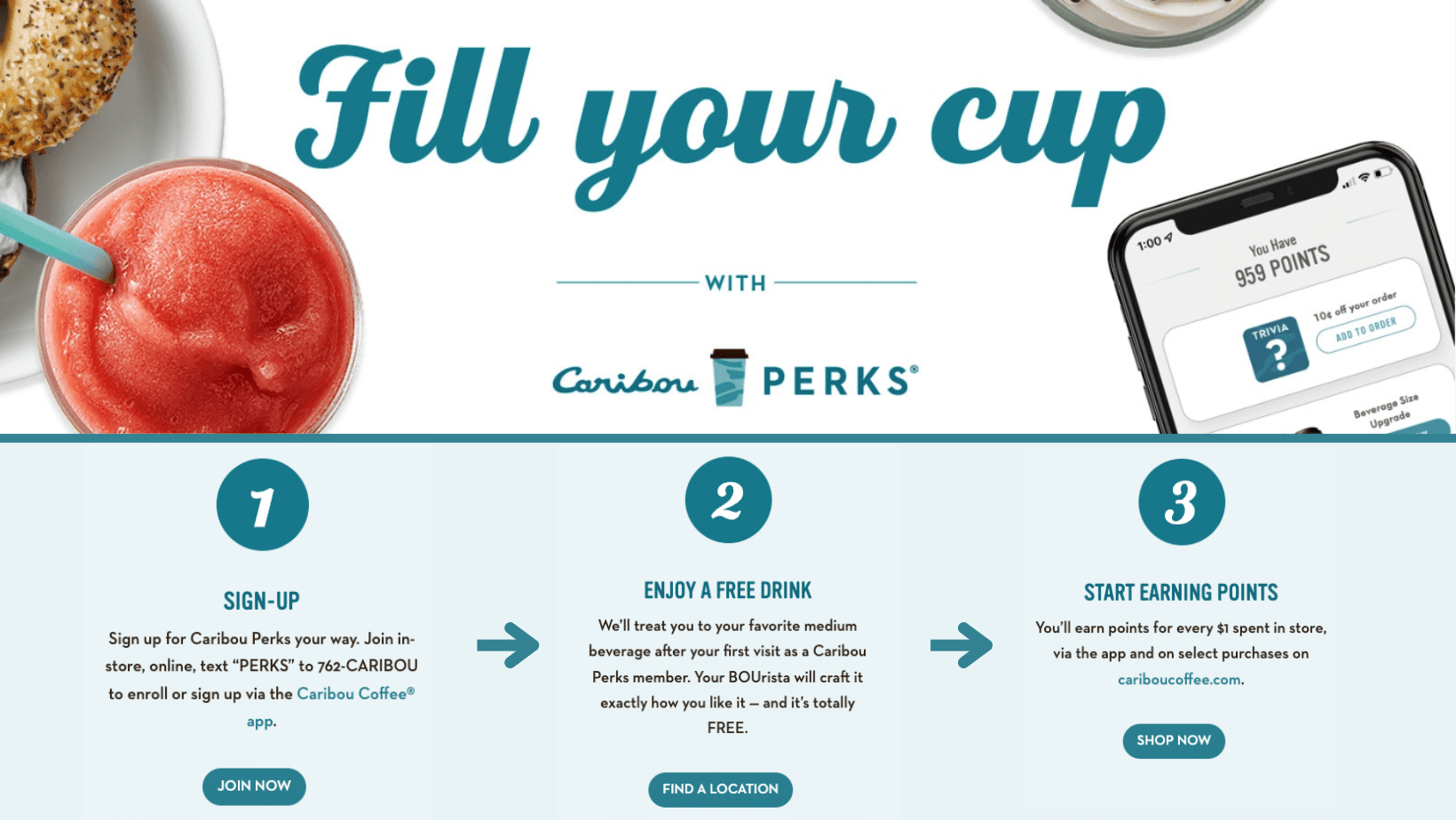 Caribou Coffee rewards program.