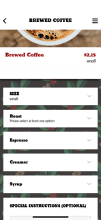 A screenshot of the menu item customization