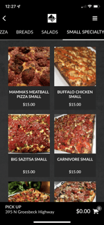 Pizza menu