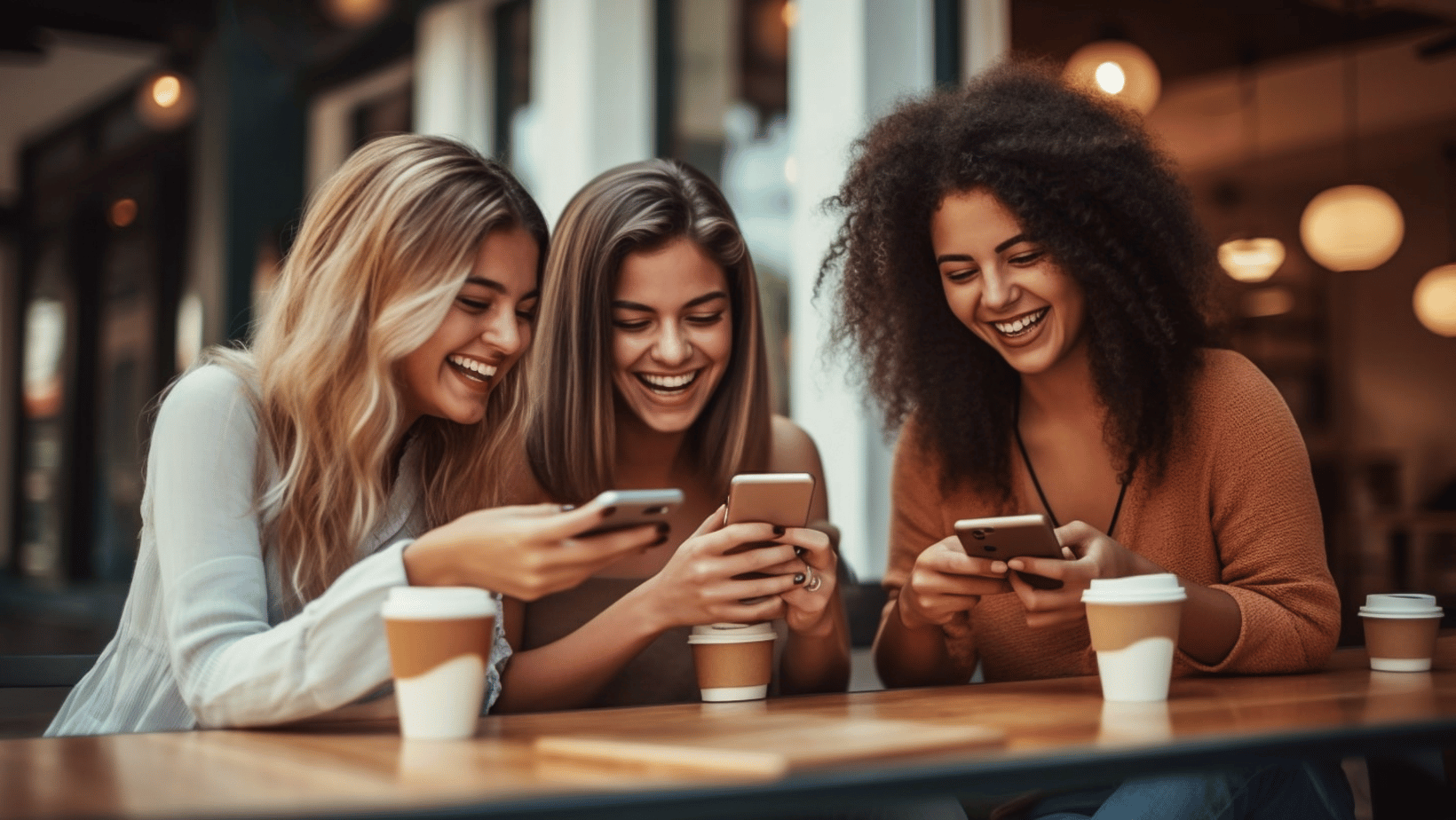 Young Gen Z using their phones at their local coffee shop