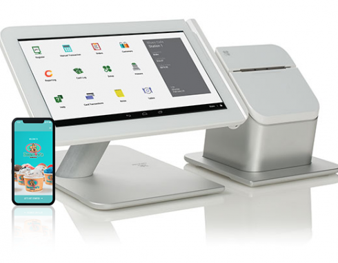 Auphan POS system with the printer, terminal and the phone right beside it. 