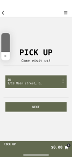 The pick up information page for the app