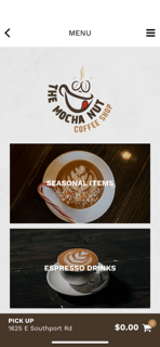 A screenshot showing the menu categories