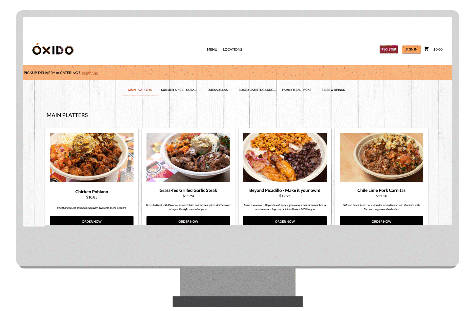 Restaurant online ordering sites being shown on a computer