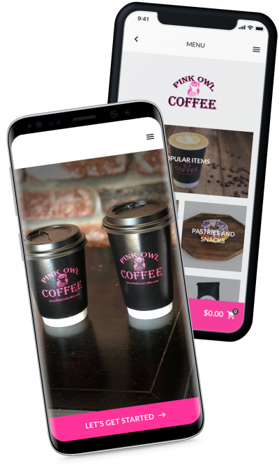pink owl coffee ordering and reward app