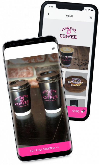 pink owl coffee ordering and reward app