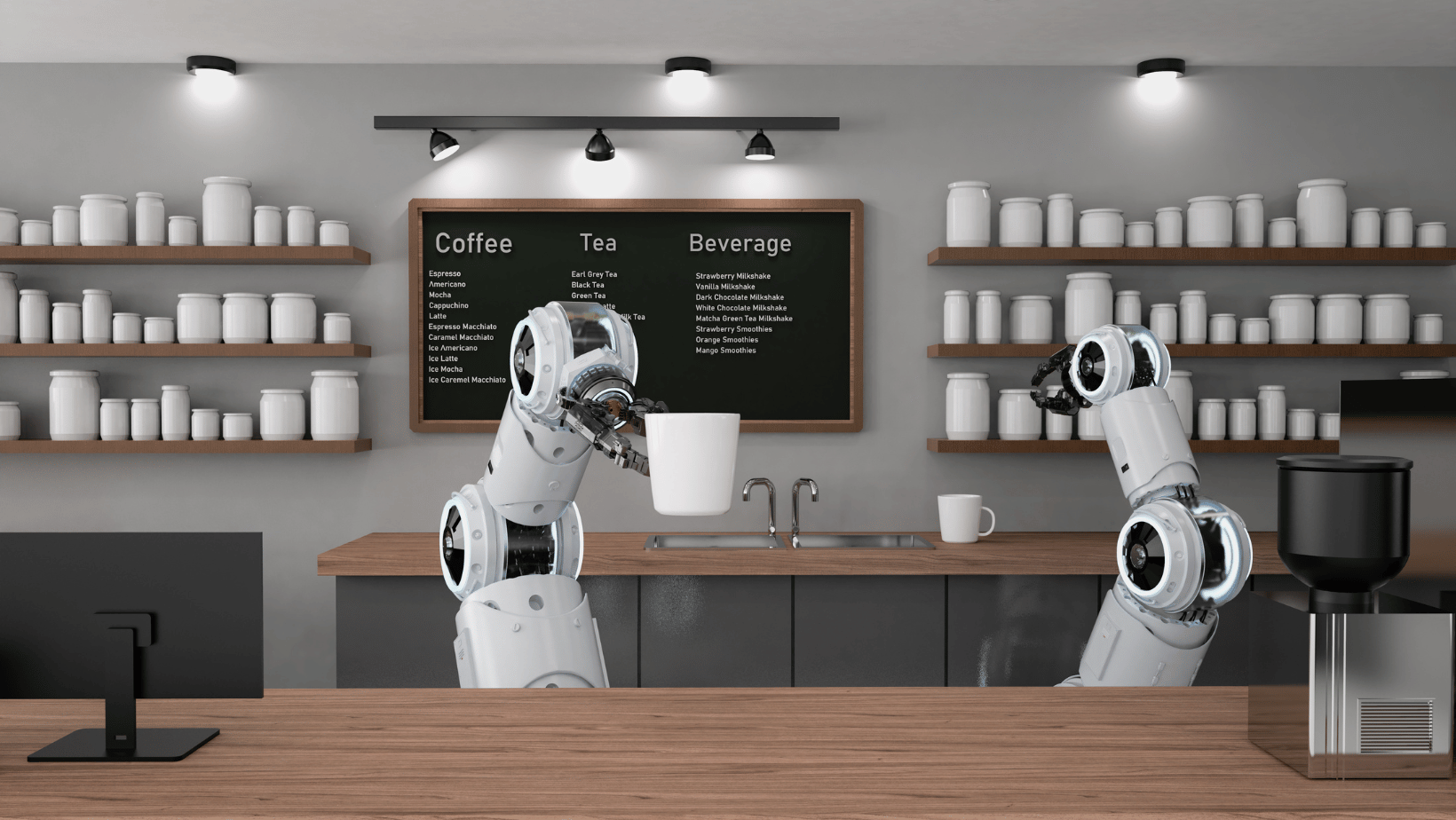 Robots making coffee.