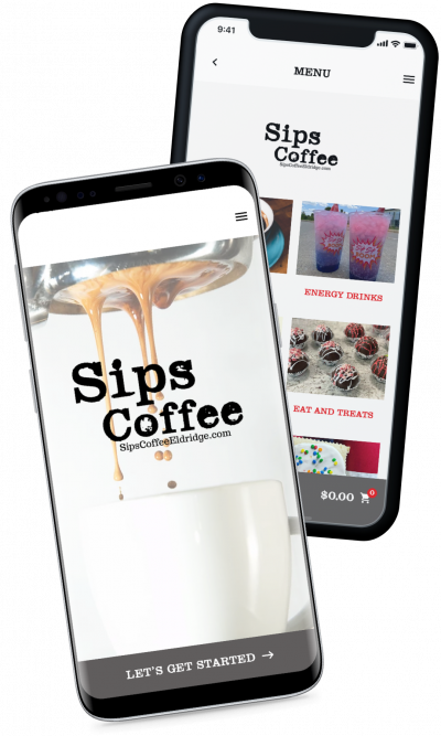 Two phones showing the Sips Coffee's app