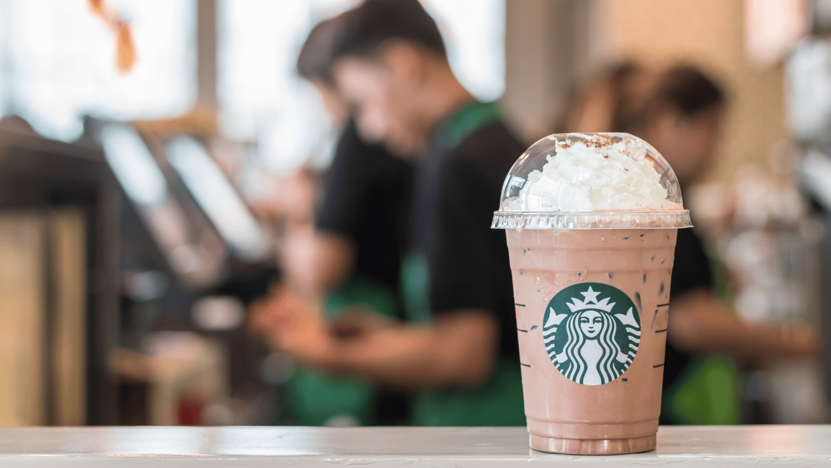 Starbucks cold drink on counter in store