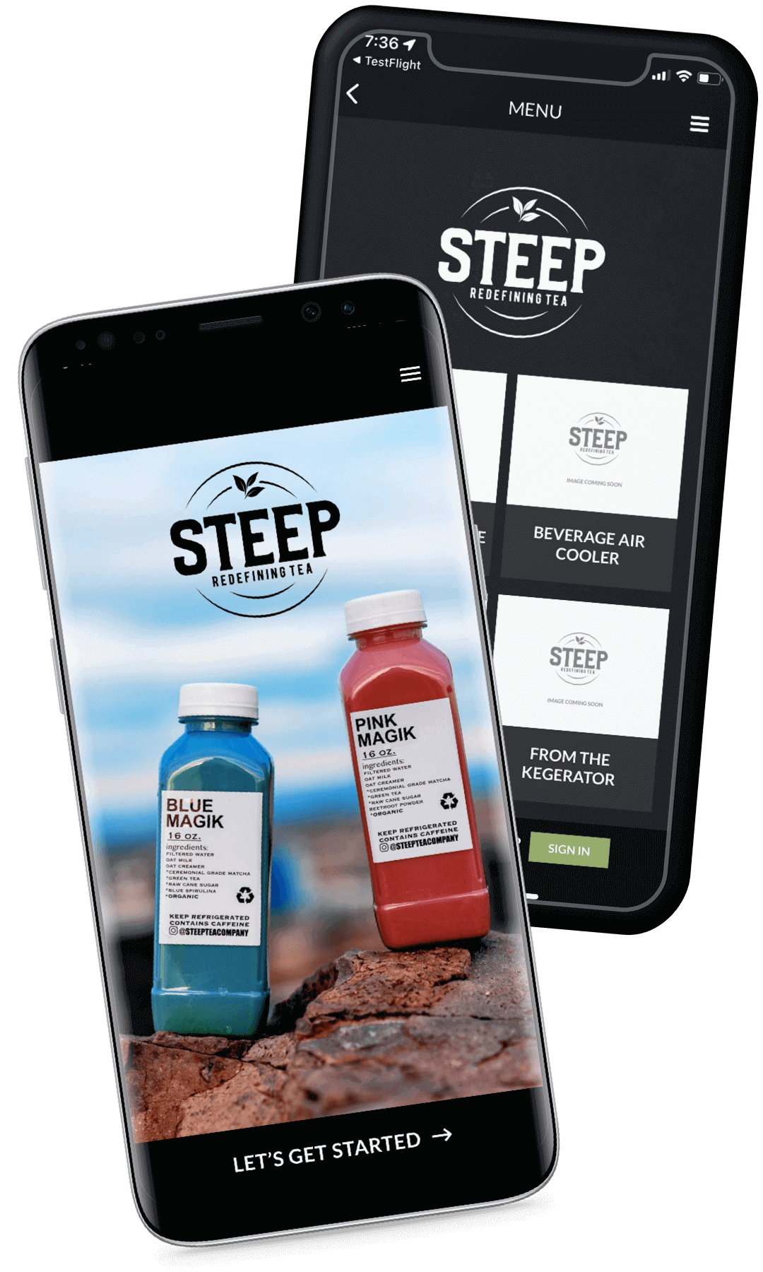 Steep Team Company app shown on two phones