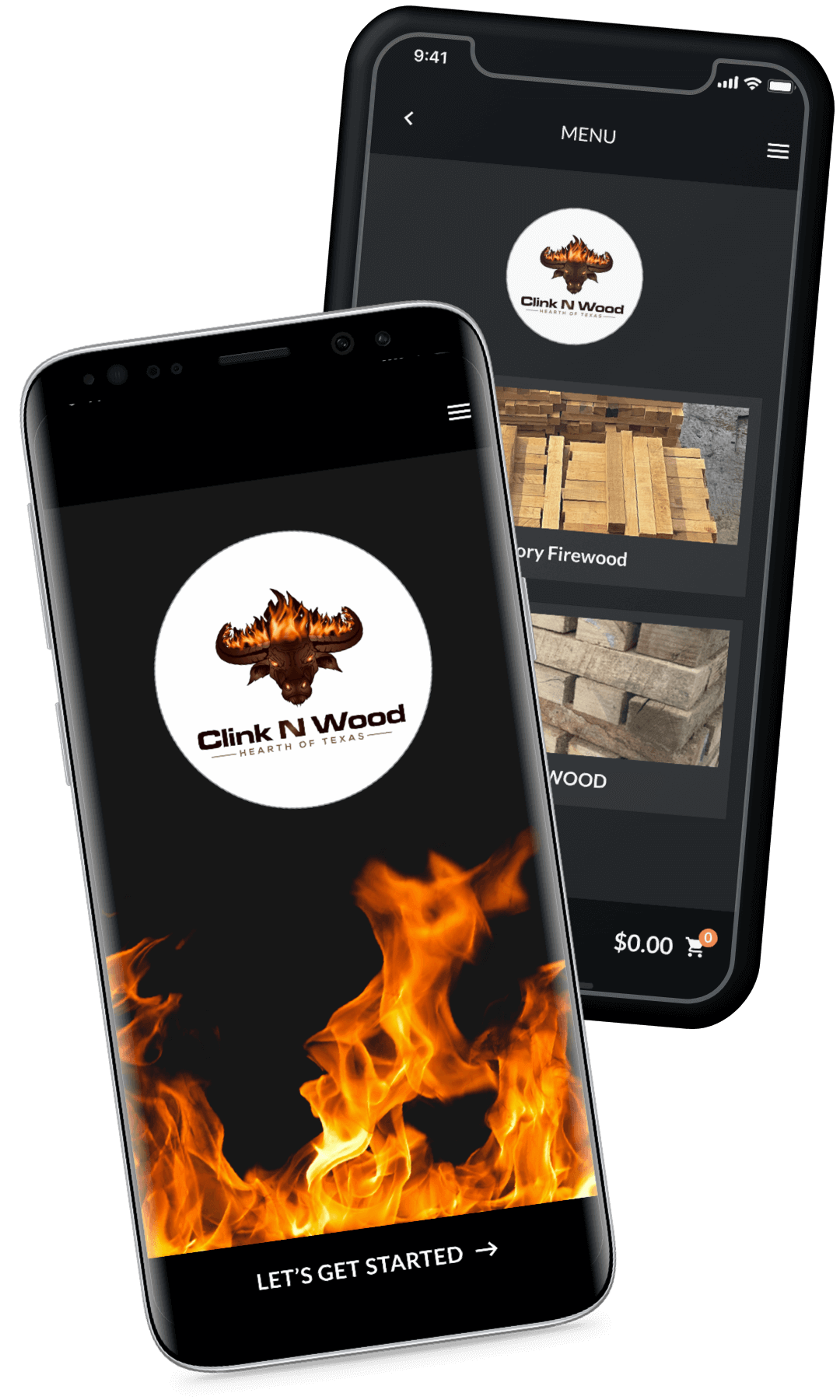 Clink N Wood app shown on two iphones