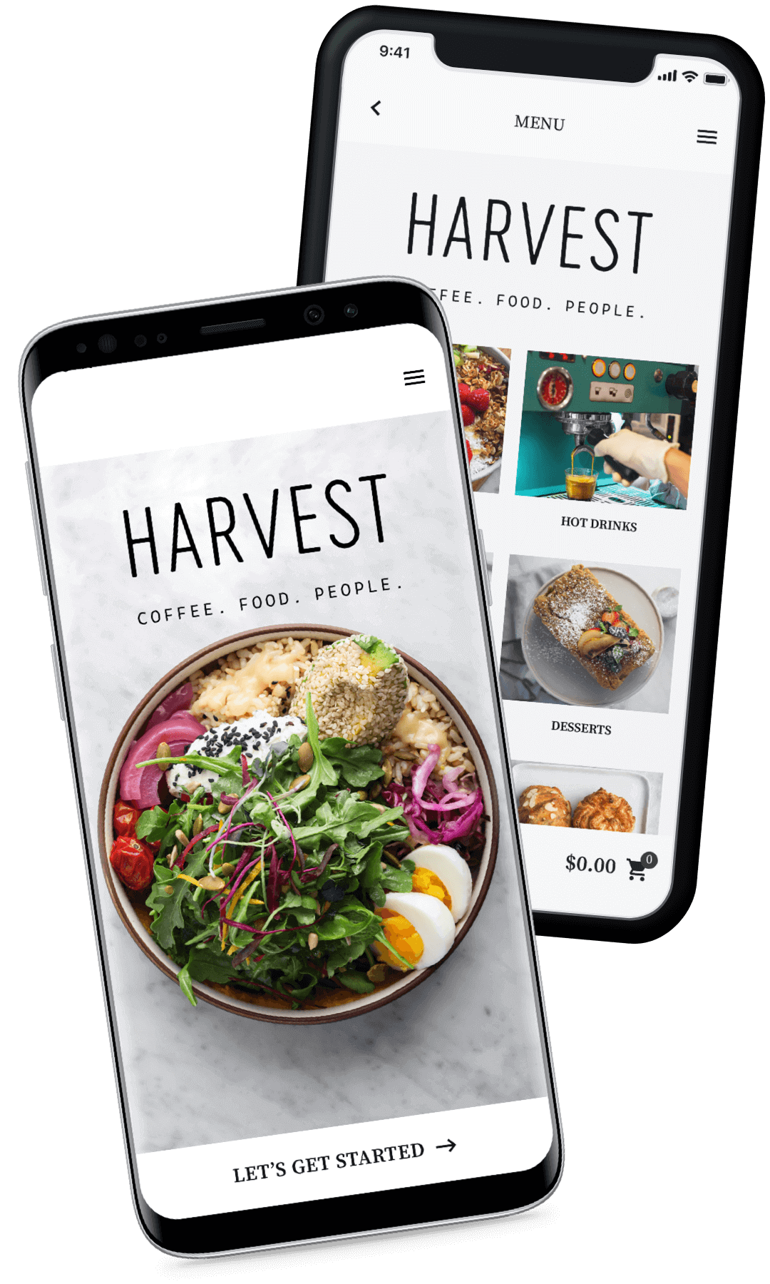 Harvest app shown on two phones
