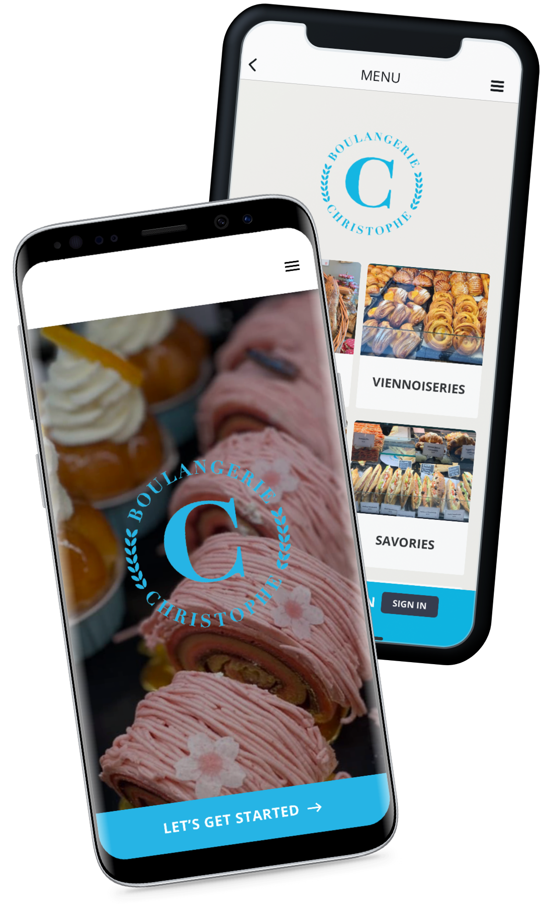 Two phones showing Boulangerie Christophe App