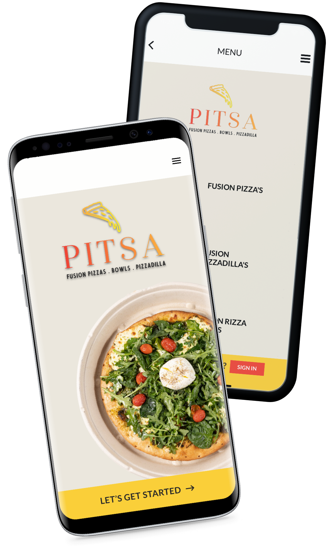 The Pitsa app shown on two iPhones