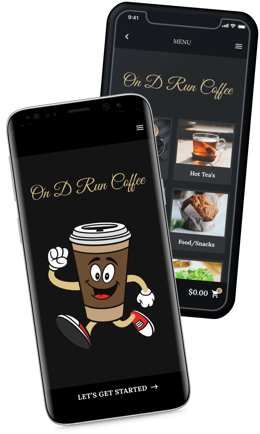 On D Run Coffee shown on two phones