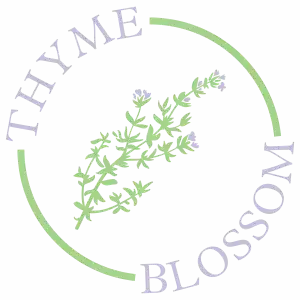 The Thyme Blossom logo with thyme on it